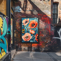 Vibrant Poppy Botanical Art with Vintage Flair Poster