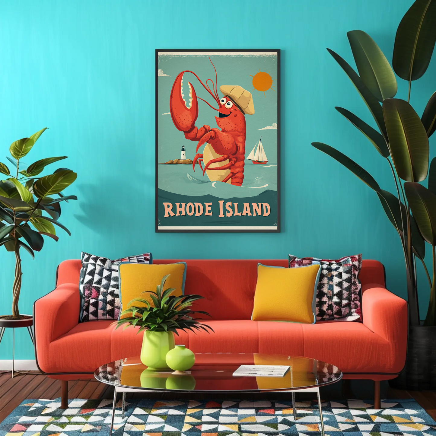 Rhode Island Vintage Poster Lobster Fun