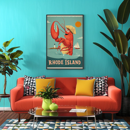 Rhode Island Vintage Poster Lobster Fun