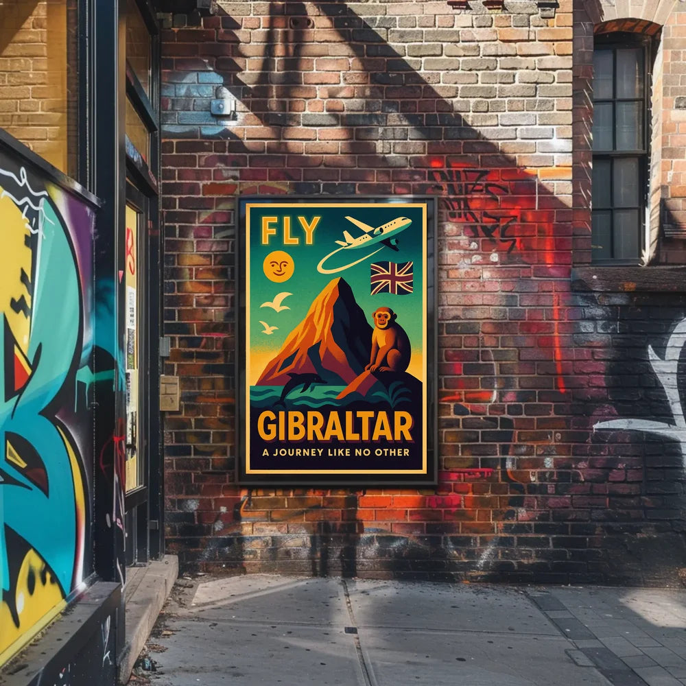Fly Gibraltar Adventure in Vintage Travel Poster PosterGoat