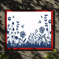 Garden Harmony: Blue Silhouette Bee and Flower Poster
