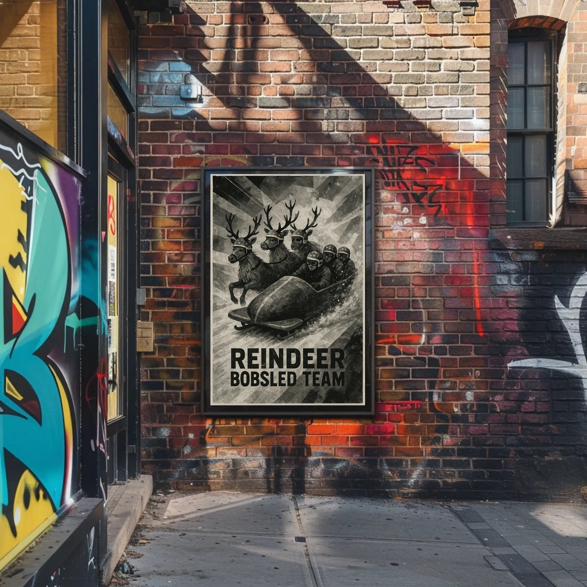 Reindeer Bobsled Team Vintage Fantasy Sports Poster