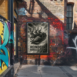 Reindeer Bobsled Team Vintage Fantasy Sports Poster