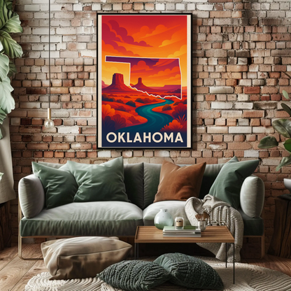 Oklahoma Desert Sunset River Canyon Scenery Travel Poster