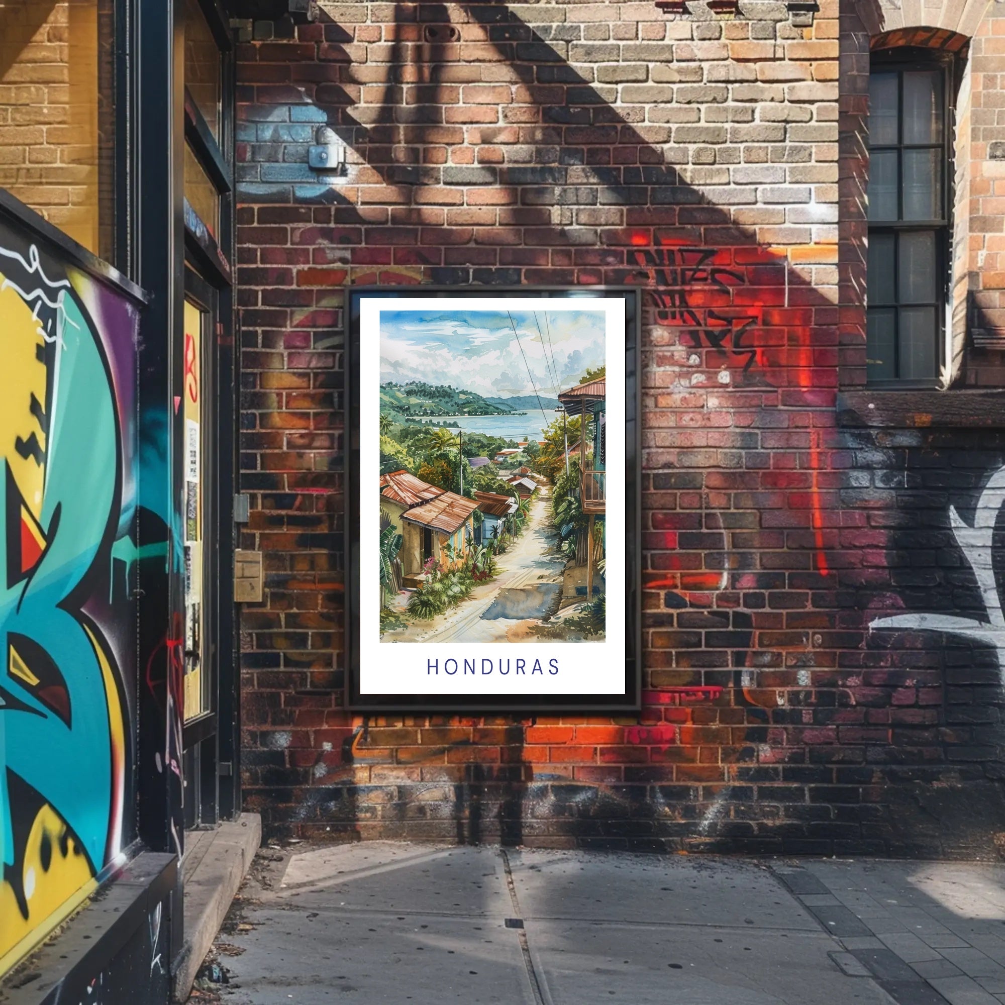 Scenic Honduran Village Watercolor Poster - Travel Poster PosterGoat
