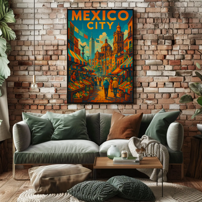 Mexico City Street Market Travel Poster