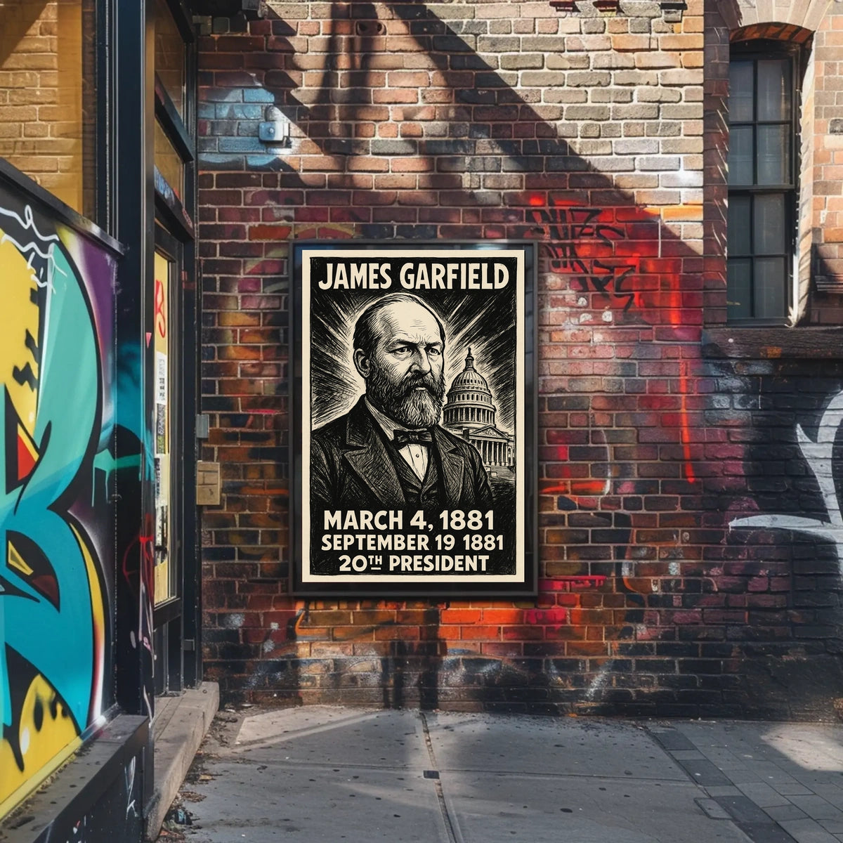 James A. Garfield 20th President of the United States B & W Comic Sketch Poster