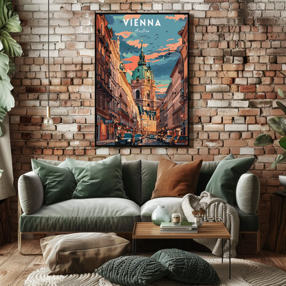 Vienna Cathedral Sunset Travel Poster