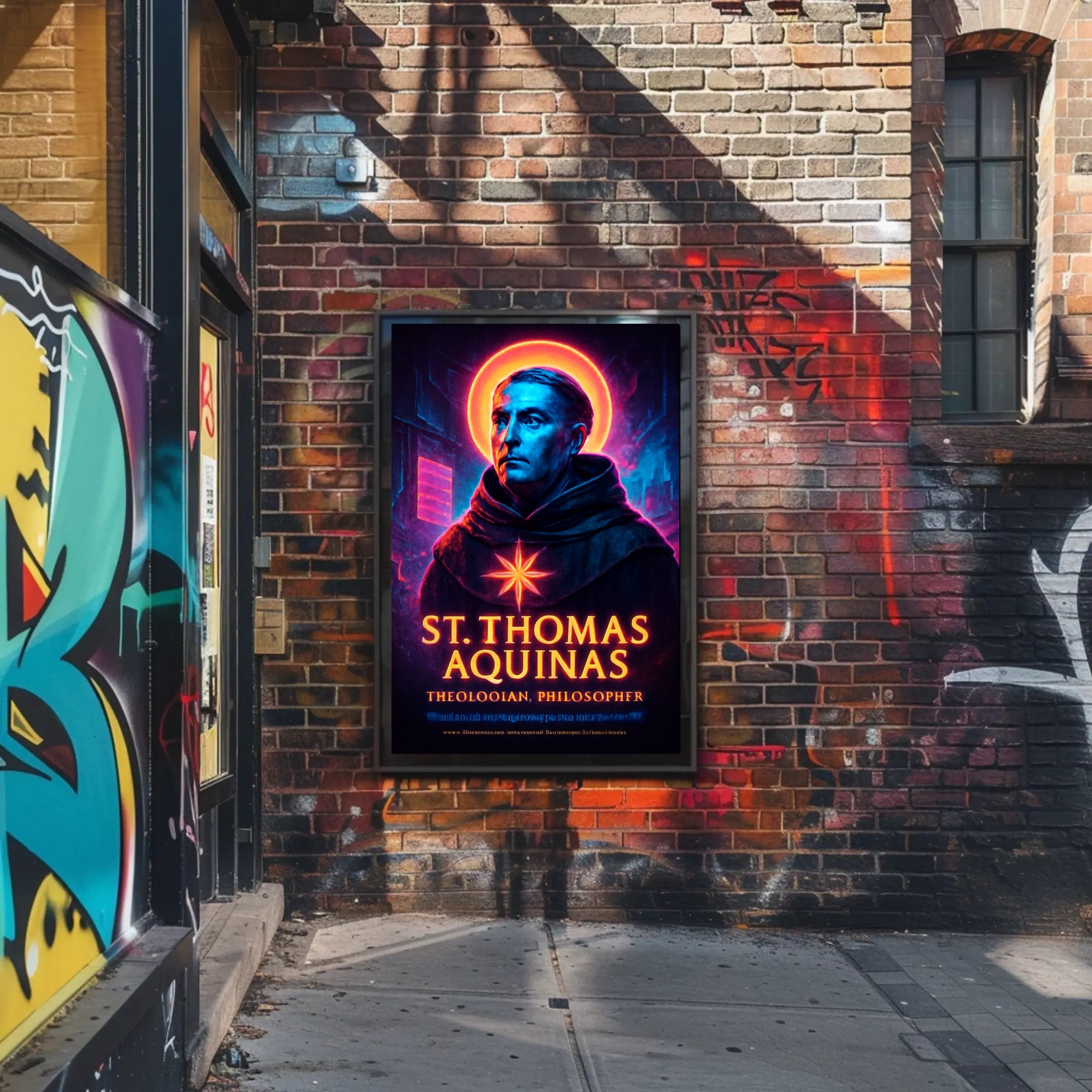 St. Thomas Aquinas Neon Portrait Cultural or Heritage Poster