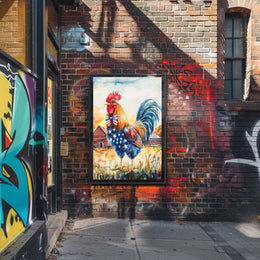 rooster crowing proudly at sunrise Poster