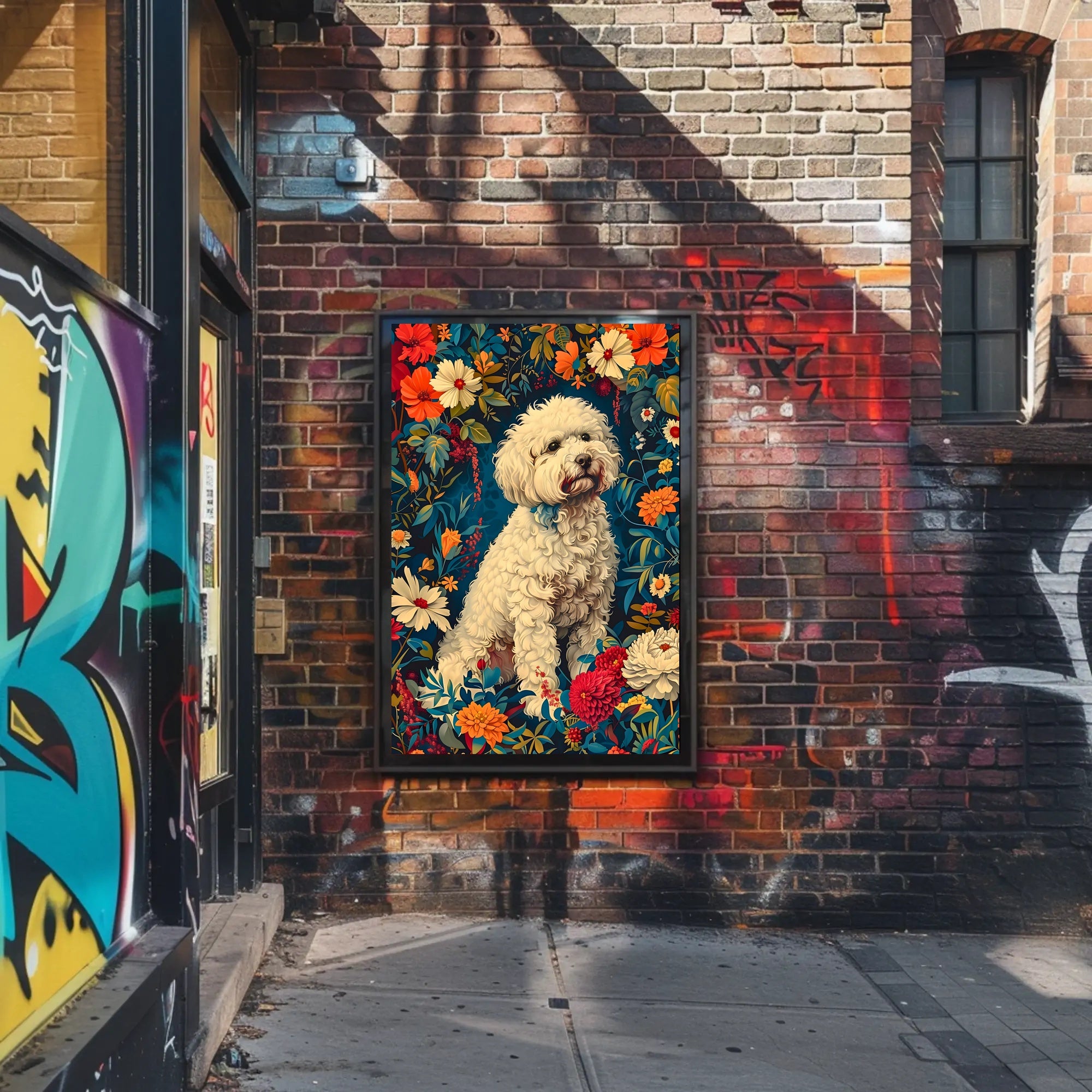 Fluffy Dog in Flower Garden Animal Poster