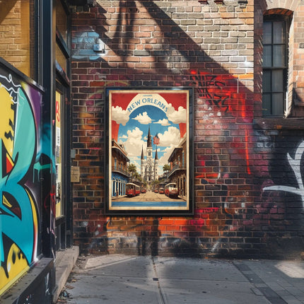 New Orleans Iconic Cathedral and Street Scene Poster