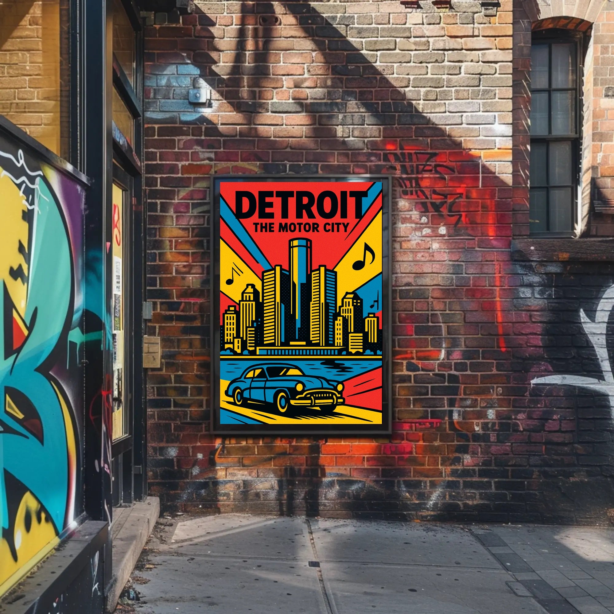 Detroit Skyline Classic Car Vibrant Urban Cityscape Poster