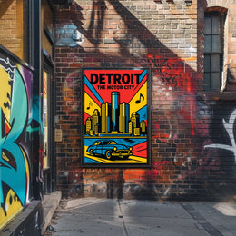 Detroit Skyline Classic Car Vibrant Urban Cityscape Poster