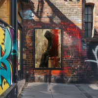 Mysterious Hooded Figure Abstract Artistic Poster PosterGoat