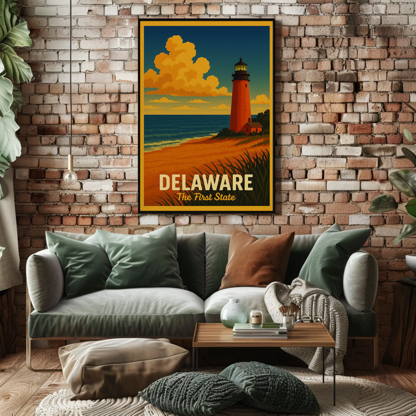 Delaware First State Coastal Lighthouse Travel Poster
