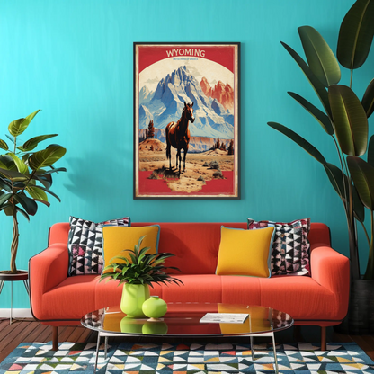 Wyoming Horse Wilderness Mountains Western Vintage Travel Poster