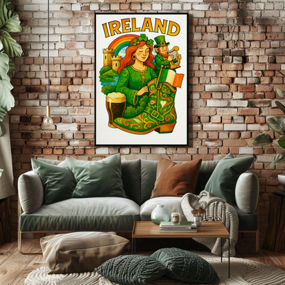 Ireland Folklore Rainbow Guinness Travel Poster