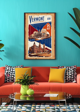 Vermont USA Historic Red Brick Skyline Travel Poster