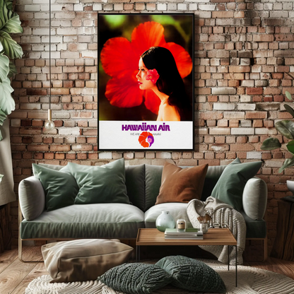 Hawaiian Air Woman Red Flower Portrait Travel Poster