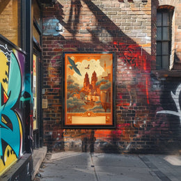 Dreamy Cityscape with Birds Poster