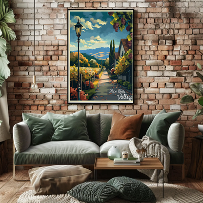 Napa Valley Vineyard Autumn Path Travel Poster