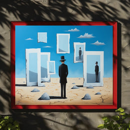 Surreal Desert Landscape with Bowler Hat Figure Artistic Poster