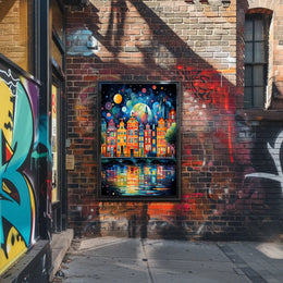Amsterdam Canal Night Art Print: Abstract, Artistic Poster