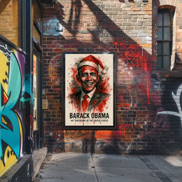 Barack Obama Santa Hat Portrait Historical Presidential Poster