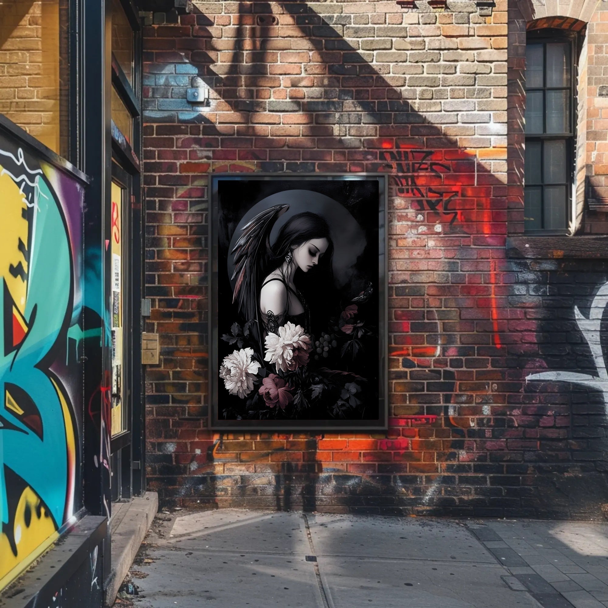 Dark Angelic Fantasy Woman with Dramatic Flowers Poster PosterGoat