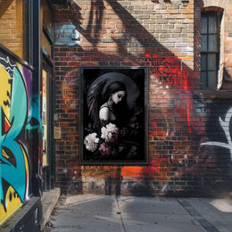 Dark Angelic Fantasy Woman with Dramatic Flowers Poster PosterGoat