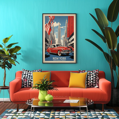 New York American Dream Cars Vintage Travel Poster