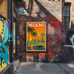 Miami Sunset Convertible - Vintage Travel Poster