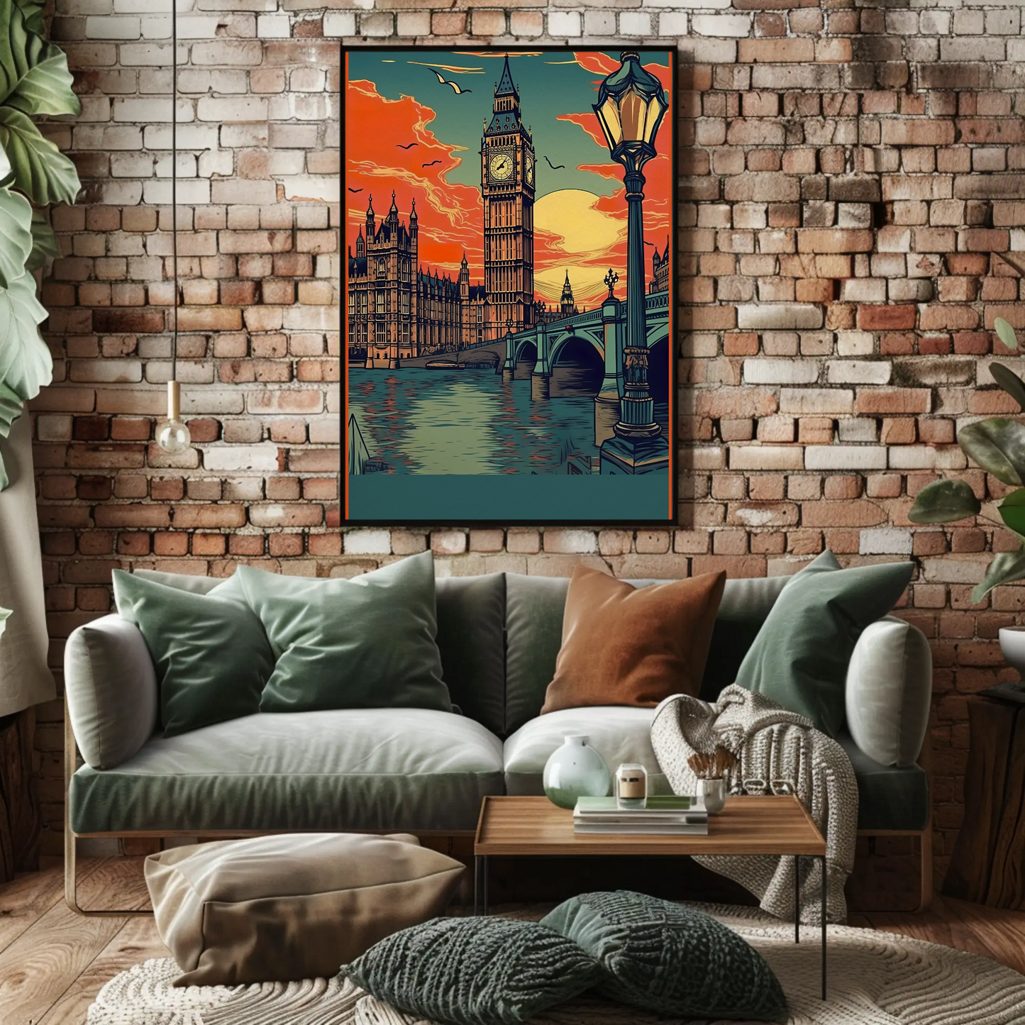 Big Ben London Sunset River Bridge Travel Poster