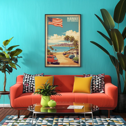 East Honolulu Hawaii Retro Beachside Vintage Travel Poster