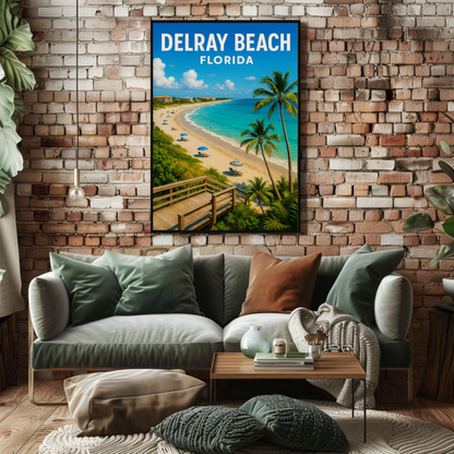 Delray Beach Florida Boardwalk Ocean Palms Travel Poster