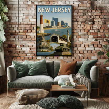 New Jersey Coastal Attractions Lighthouses Boardwalk Travel Poster Travel Poster