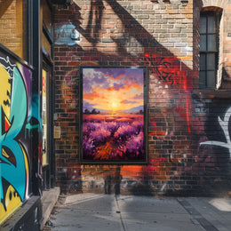 Sunset Over Lavender Fields Poster