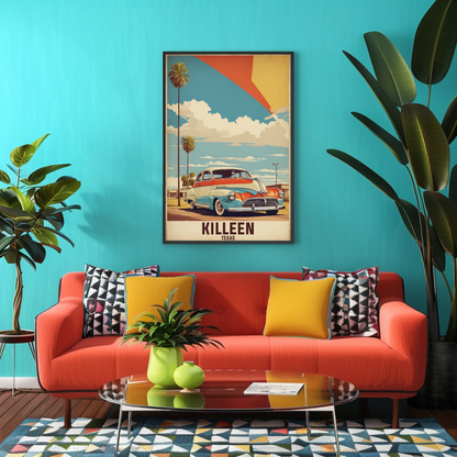 Killeen Texas Classic Car Palm Drive Vintage Travel Poster