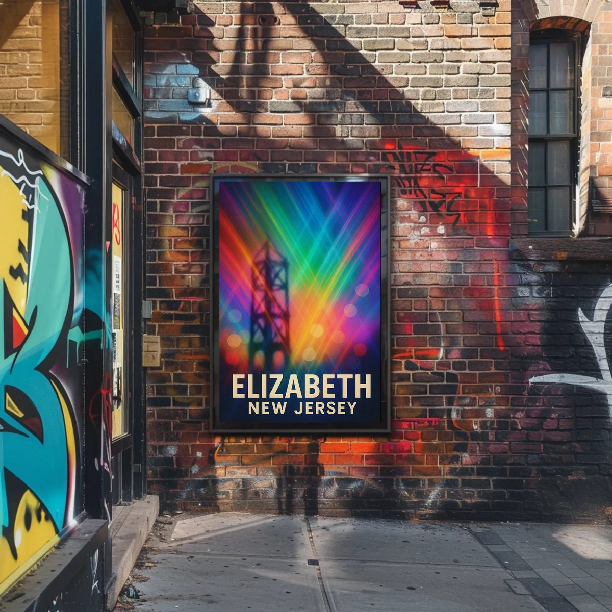 Elizabeth New Jersey Cityscape Vibrant Urban Pop Art Digital Painting Night Skyline Poster