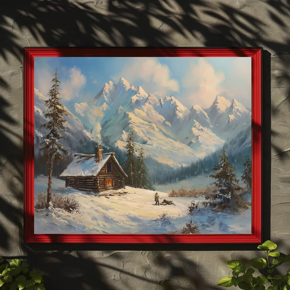Winter Cabin Retreat: Serene Landscape Art Print