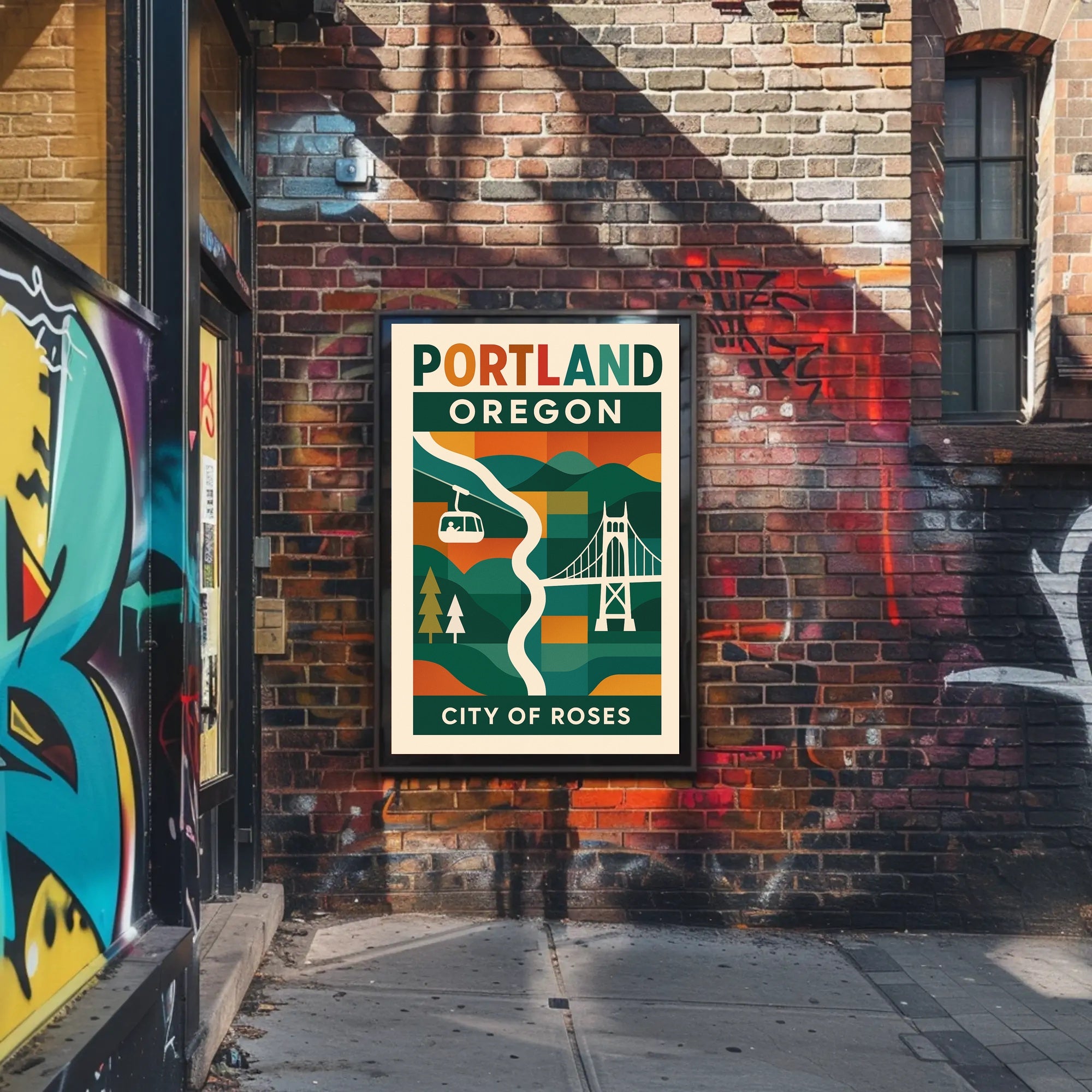 Portland Cityscape Vibrant Retro Travel Poster PosterGoat