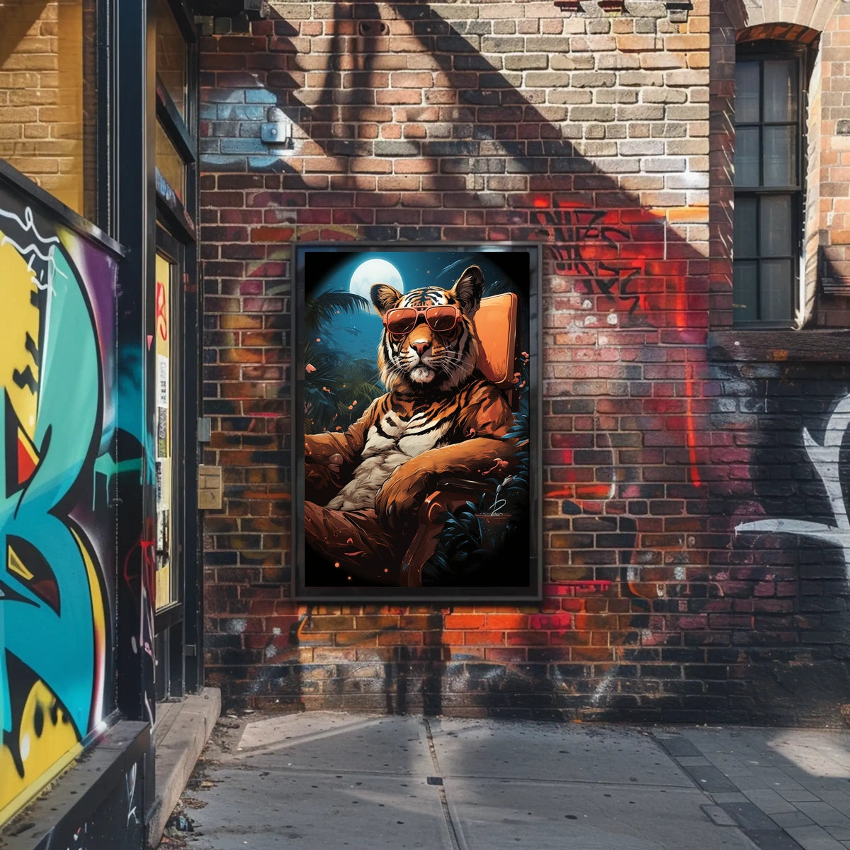 Lush Tropical Tiger Sitting Sunglasses Animal Poster