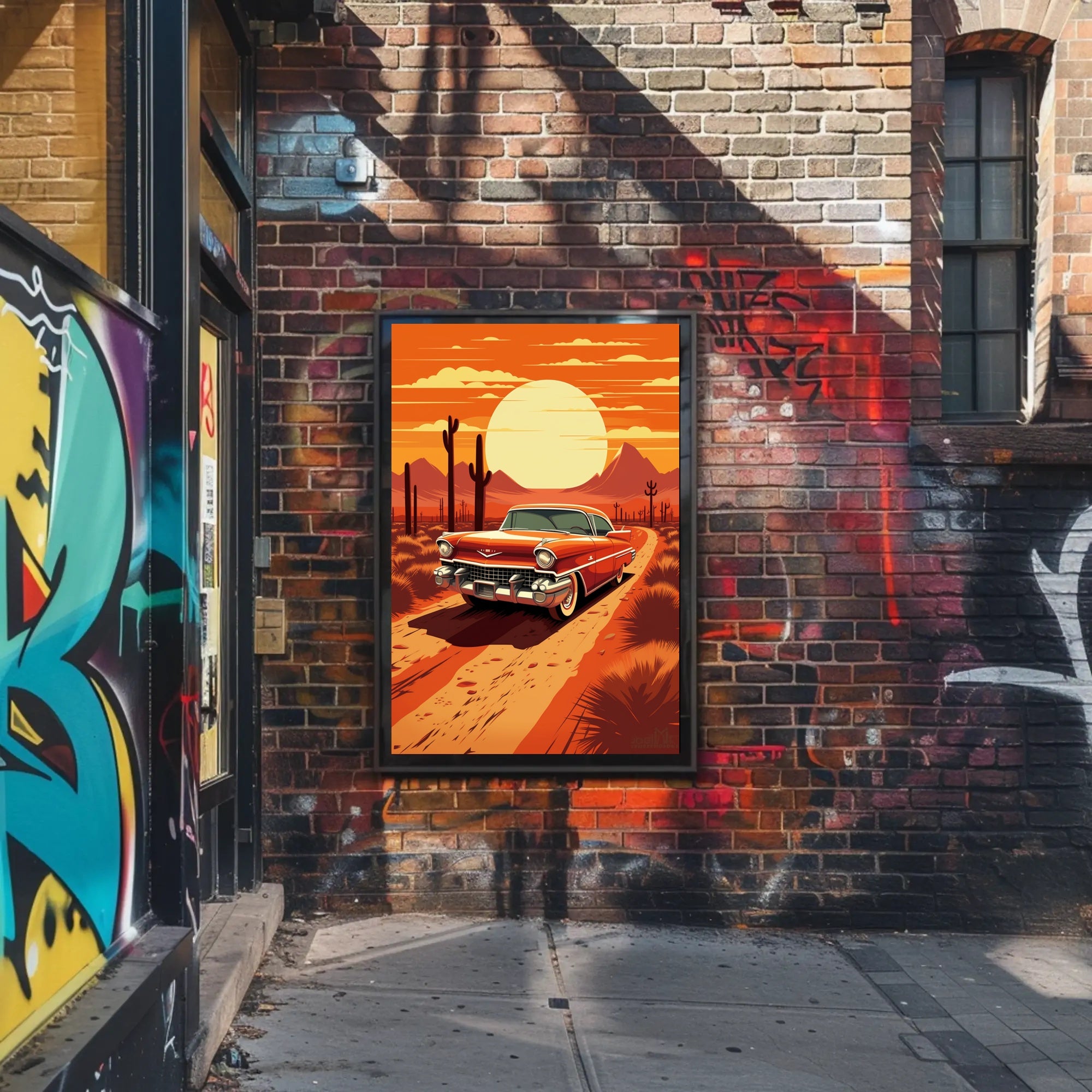 Classic Car in the Desert Sunset Poster