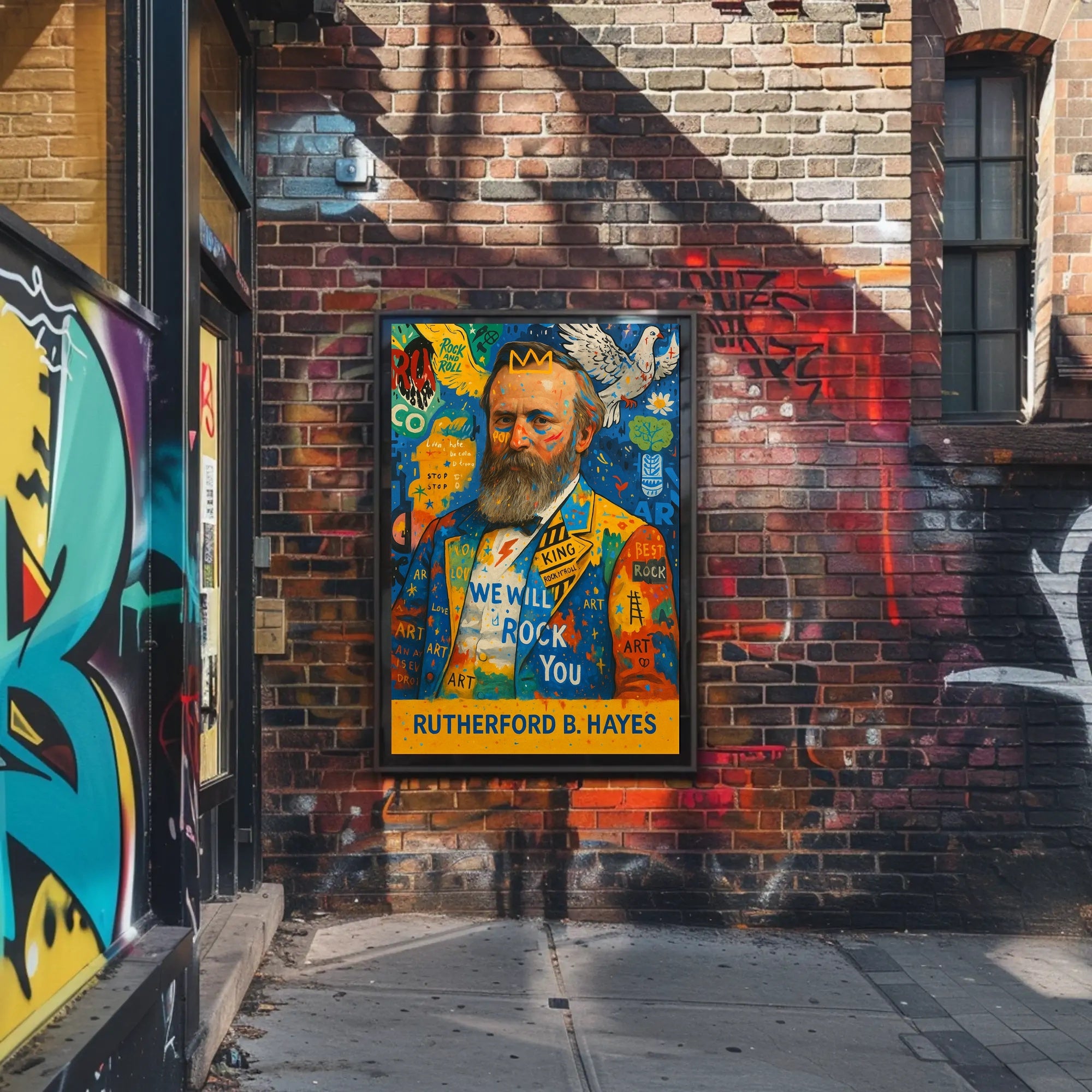 Colorful Bearded Man Portrait with Musical Elements Poster