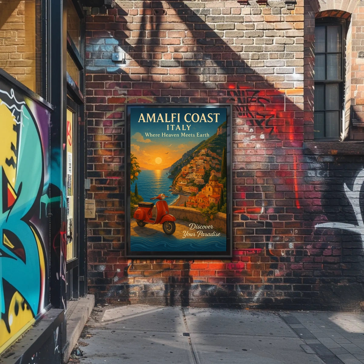 Amalfi Coast Sunset Vintage Travel Poster Art
