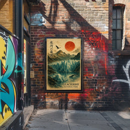 Glacier Bay National Park Vintage Glaciers Red Sun Poster