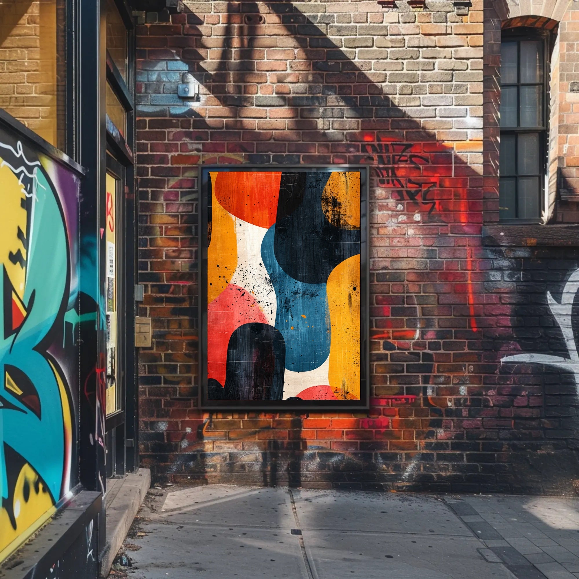 Vibrant Abstract Art with Textured Shapes - Artistic Poster PosterGoat