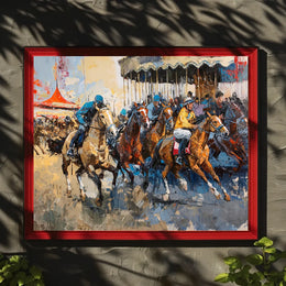 Dynamic Horse Racing Scene: Impressionistic Art Poster