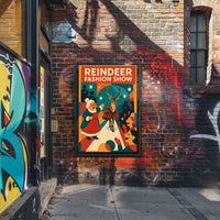 Reindeer Fashion Show Holiday Retro Vintage Artistic Poster